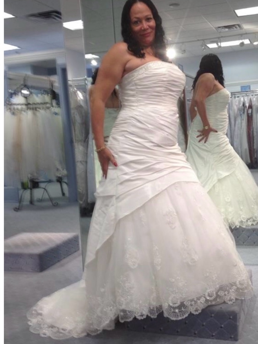 Alfred Angelo Strapless White Wedding Dress with Lace Hem